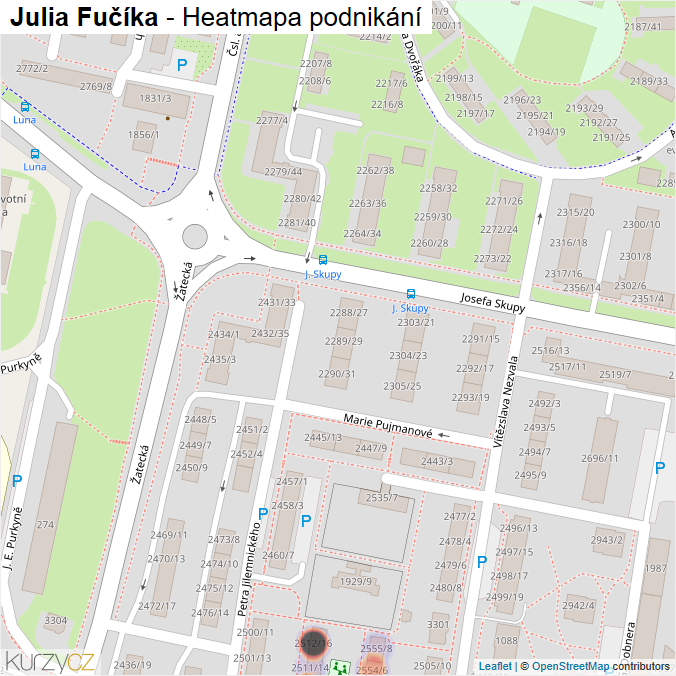 Mapa Julia Fučíka - Firmy v ulici.