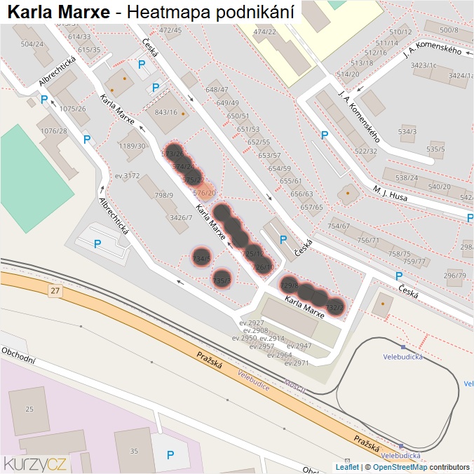 Mapa Karla Marxe - Firmy v ulici.