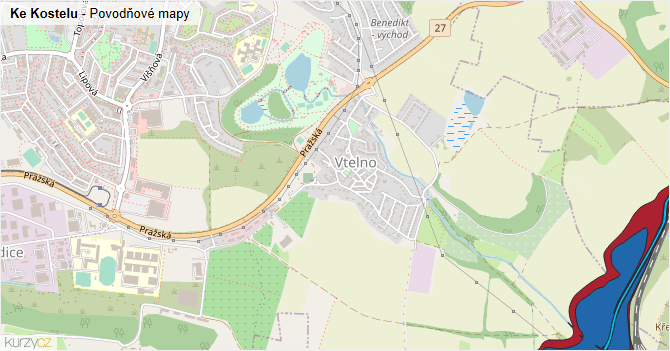 Ke Kostelu - záplavové mapy stoleté vody