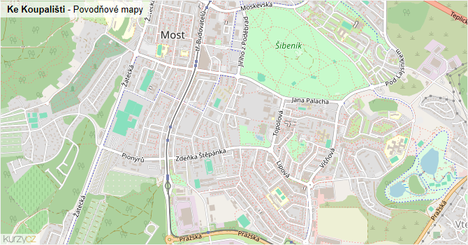 Ke Koupališti - záplavové mapy stoleté vody