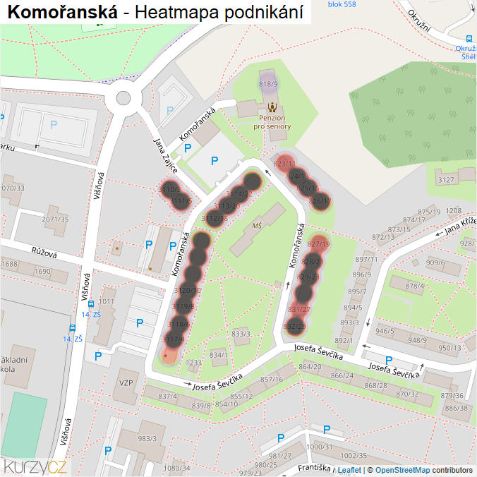 Mapa Komořanská - Firmy v ulici.
