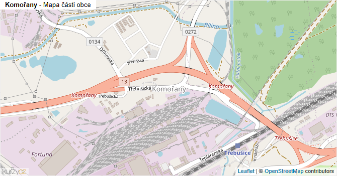 Komořany - mapa části obce