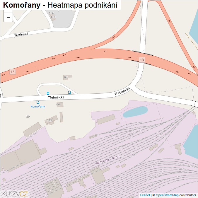 Mapa Komořany - Firmy v části obce.