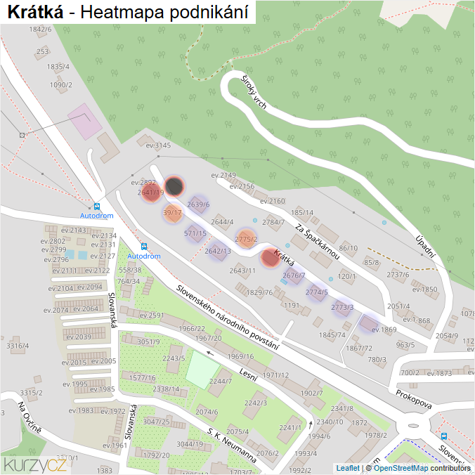 Mapa Krátká - Firmy v ulici.