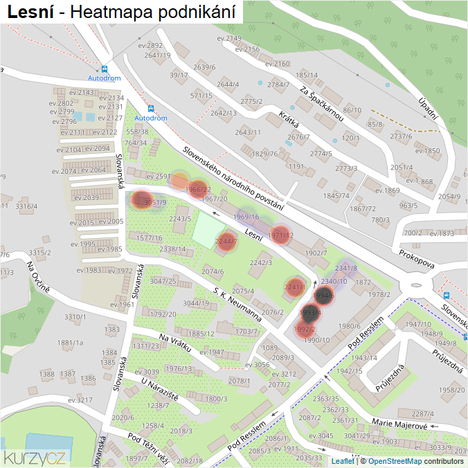 Mapa Lesní - Firmy v ulici.