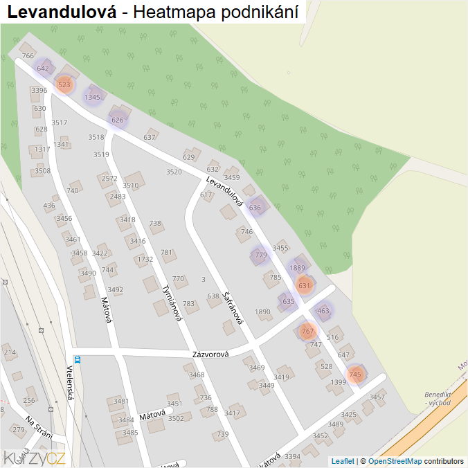 Mapa Levandulová - Firmy v ulici.