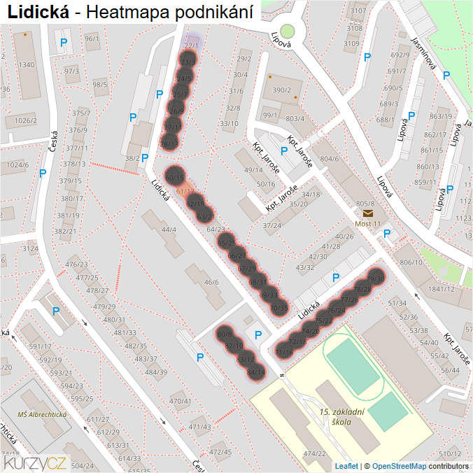 Mapa Lidická - Firmy v ulici.