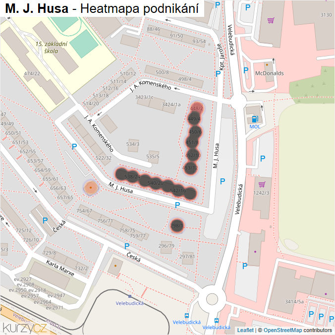 Mapa M. J. Husa - Firmy v ulici.