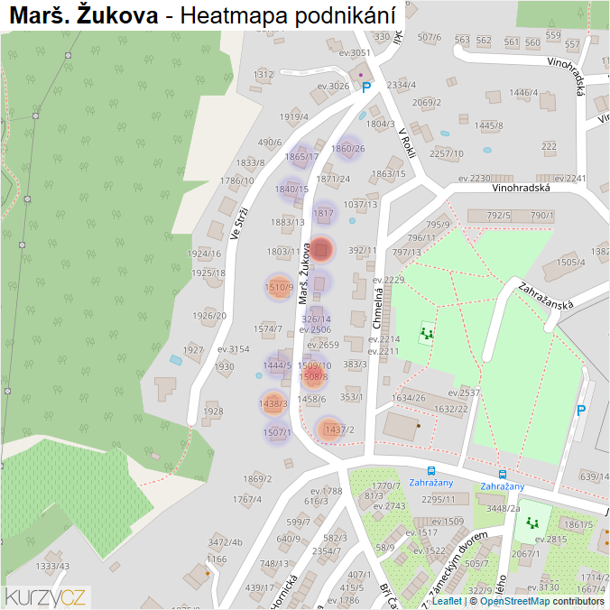 Mapa Marš. Žukova - Firmy v ulici.