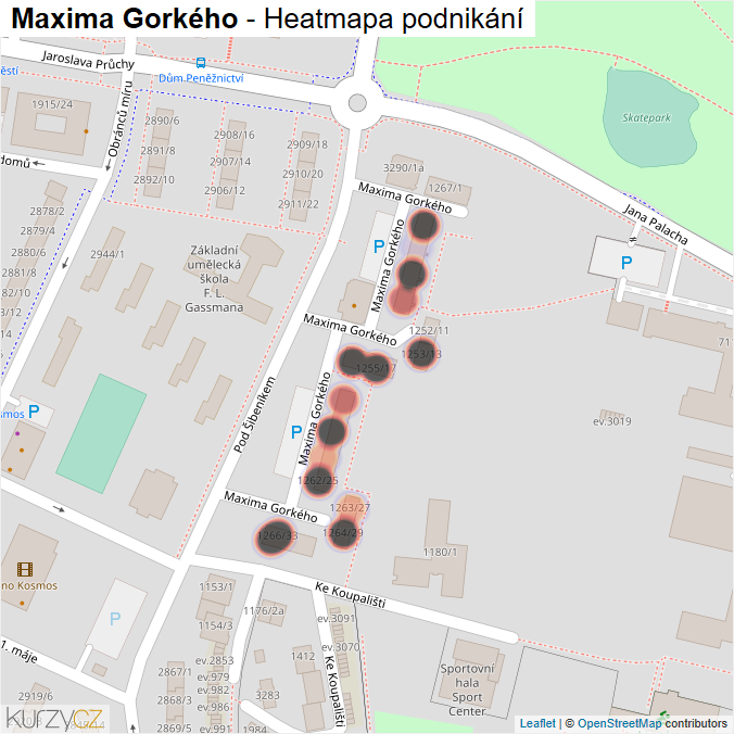 Mapa Maxima Gorkého - Firmy v ulici.