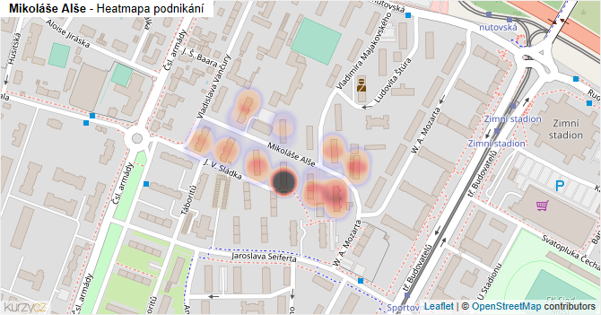 Mikoláše Alše - mapa podnikání