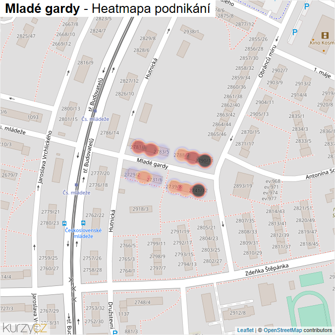 Mapa Mladé gardy - Firmy v ulici.