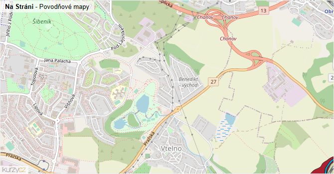 Na Stráni - záplavové mapy stoleté vody