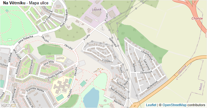Na Větrníku - mapa ulice