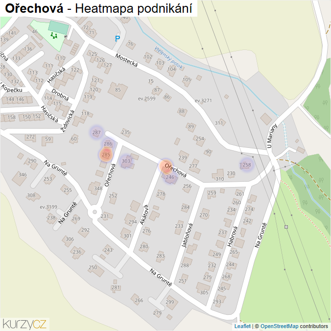 Mapa Ořechová - Firmy v ulici.