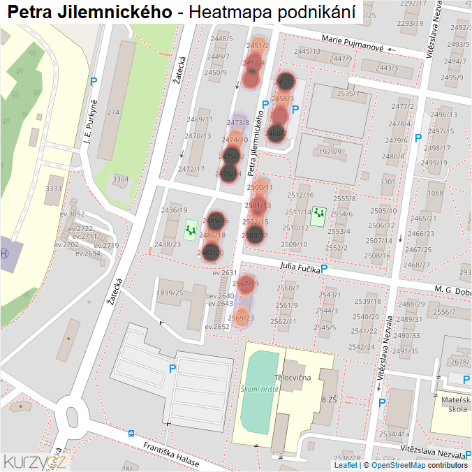 Mapa Petra Jilemnického - Firmy v ulici.
