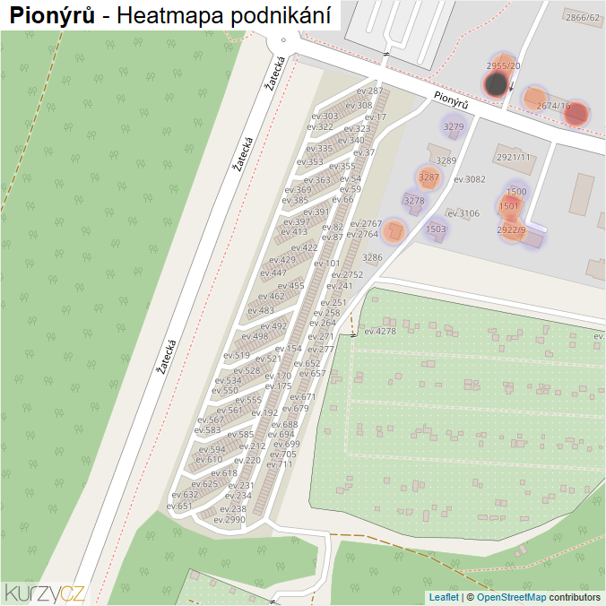 Mapa Pionýrů - Firmy v ulici.