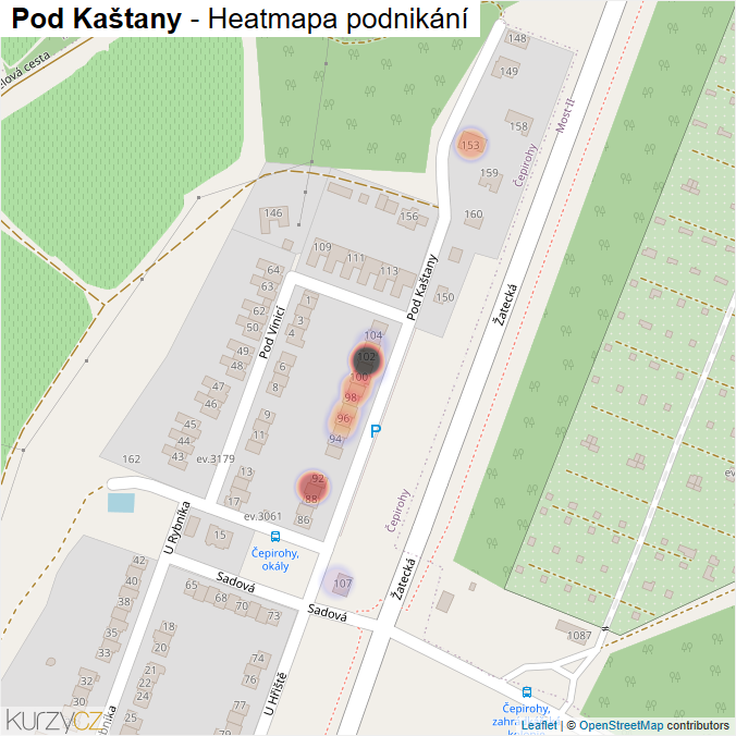 Mapa Pod Kaštany - Firmy v ulici.