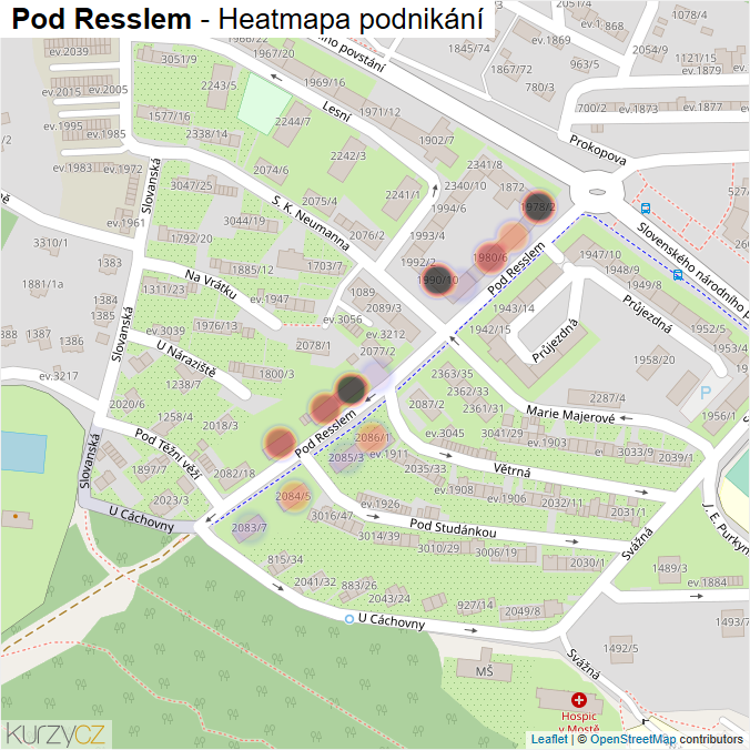 Mapa Pod Resslem - Firmy v ulici.