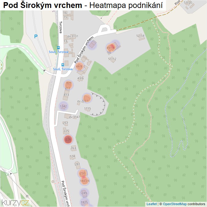 Mapa Pod Širokým vrchem - Firmy v ulici.