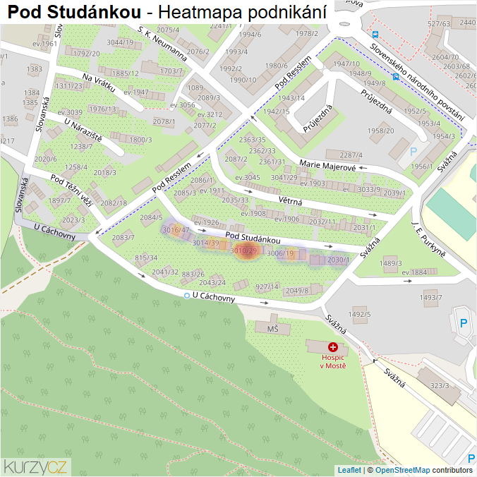 Mapa Pod Studánkou - Firmy v ulici.