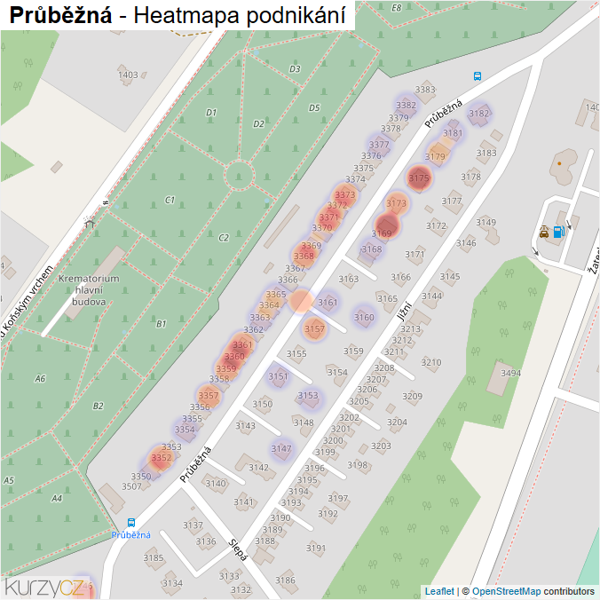 Mapa Průběžná - Firmy v ulici.