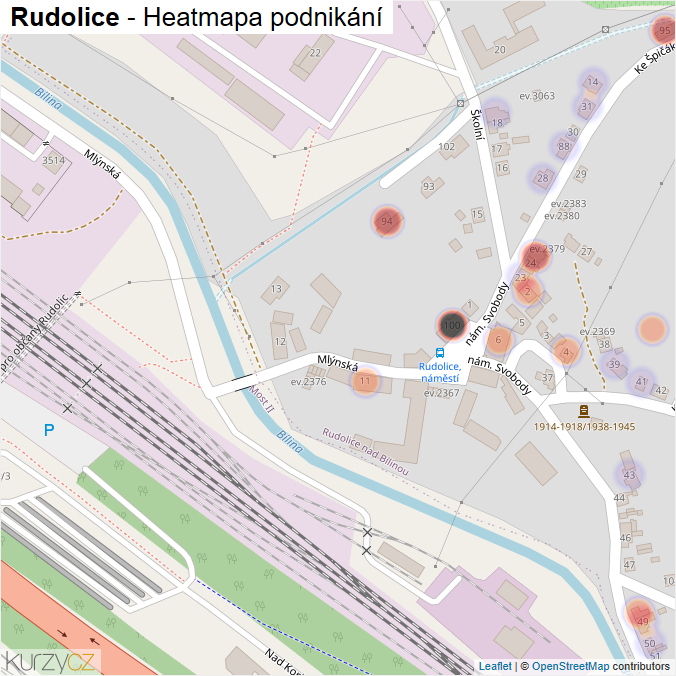 Mapa Rudolice - Firmy v části obce.