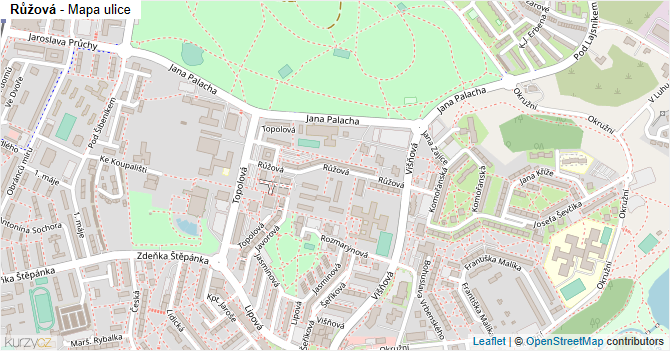 Růžová - mapa ulice