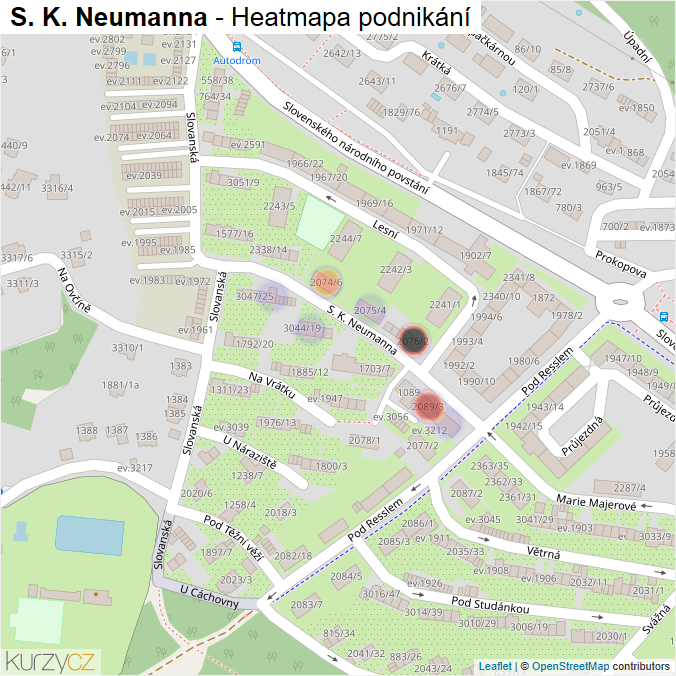 Mapa S. K. Neumanna - Firmy v ulici.