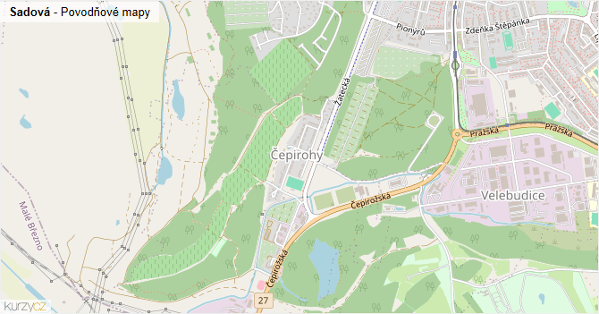 Sadová - záplavové mapy stoleté vody