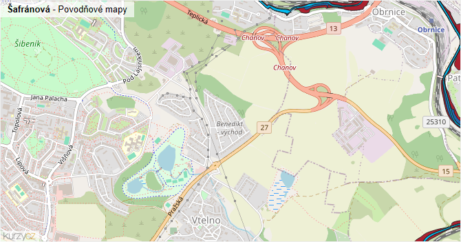 Šafránová - záplavové mapy stoleté vody