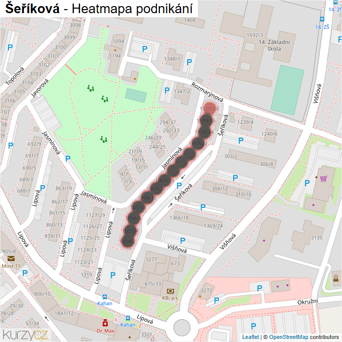 Mapa Šeříková - Firmy v ulici.