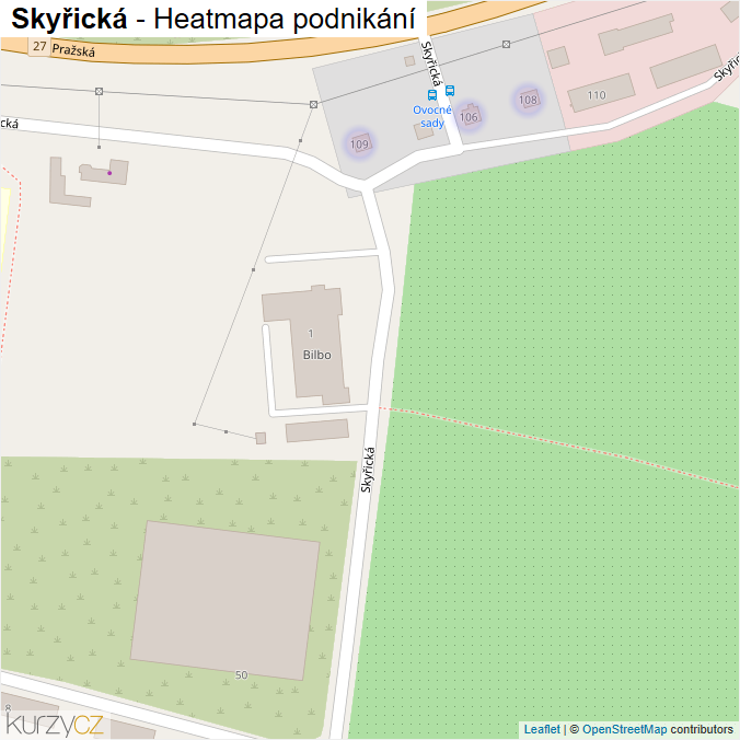 Mapa Skyřická - Firmy v ulici.