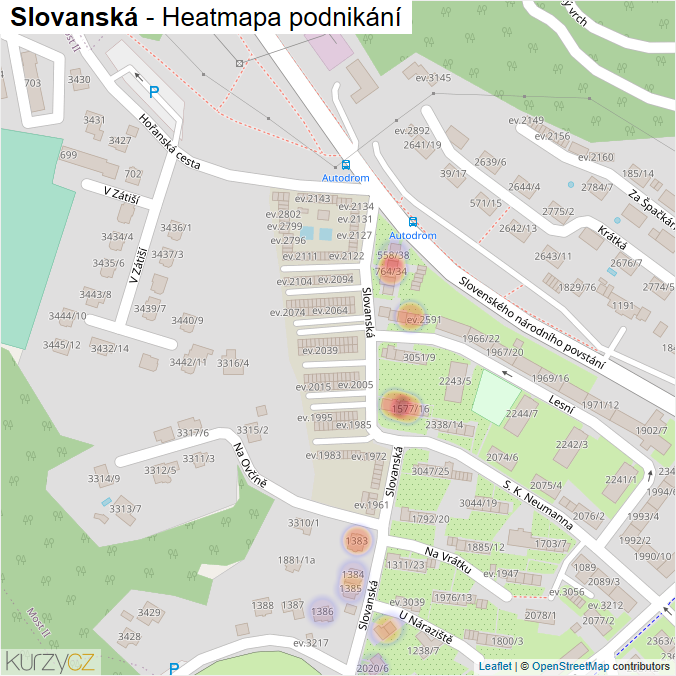 Mapa Slovanská - Firmy v ulici.
