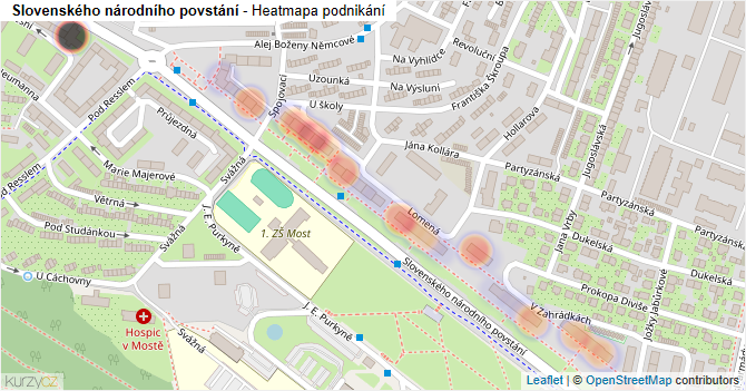 Slovenského národního povstání - mapa podnikání