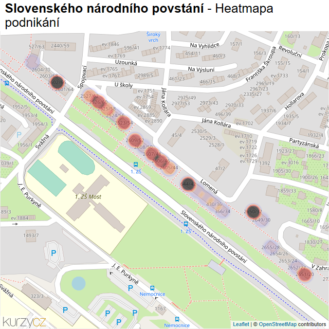 Mapa Slovenského národního povstání - Firmy v ulici.