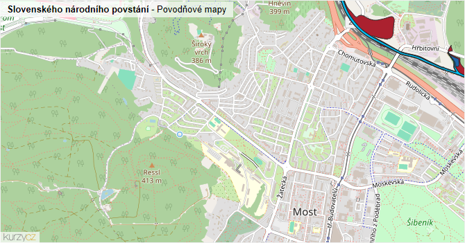 Slovenského národního povstání - záplavové mapy stoleté vody