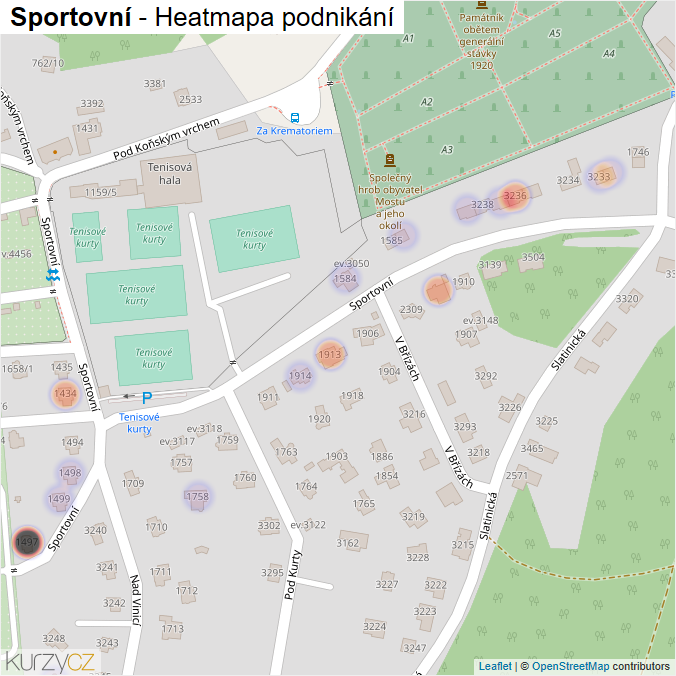 Mapa Sportovní - Firmy v ulici.