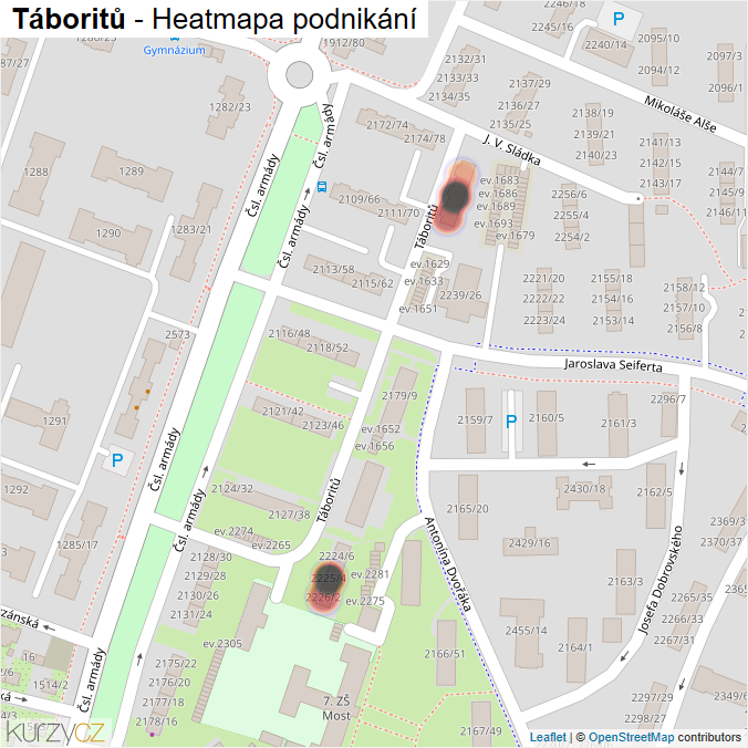 Mapa Táboritů - Firmy v ulici.