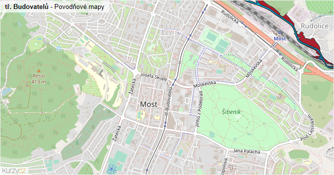 tř. Budovatelů - záplavové mapy stoleté vody