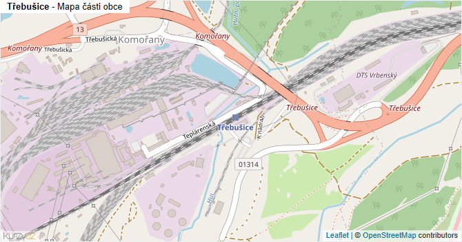 Třebušice - mapa části obce