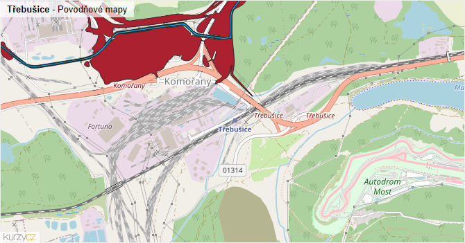Třebušice - záplavové mapy stoleté vody