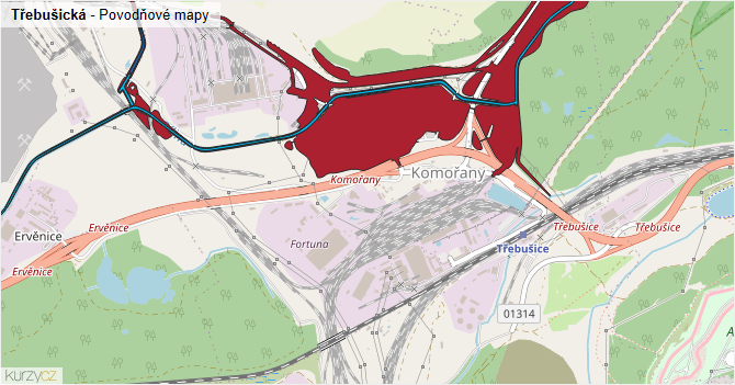 Třebušická - záplavové mapy stoleté vody