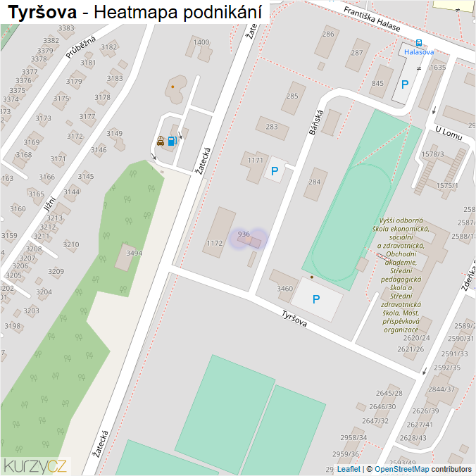 Mapa Tyršova - Firmy v ulici.