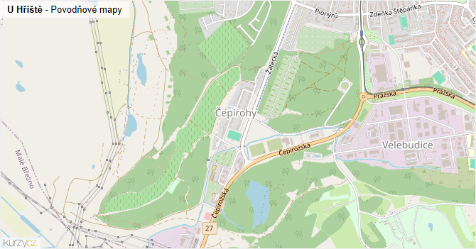 U Hřiště - záplavové mapy stoleté vody