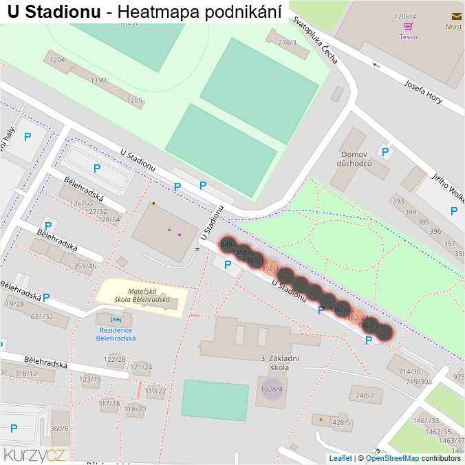 Mapa U Stadionu - Firmy v ulici.