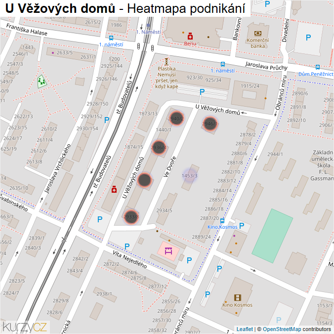 Mapa U Věžových domů - Firmy v ulici.