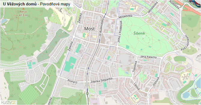 U Věžových domů - záplavové mapy stoleté vody