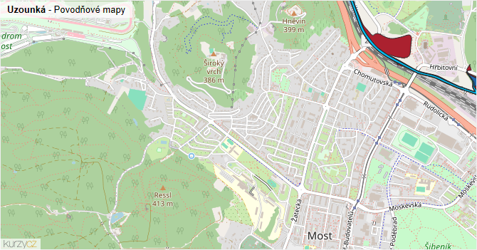 Uzounká - záplavové mapy stoleté vody