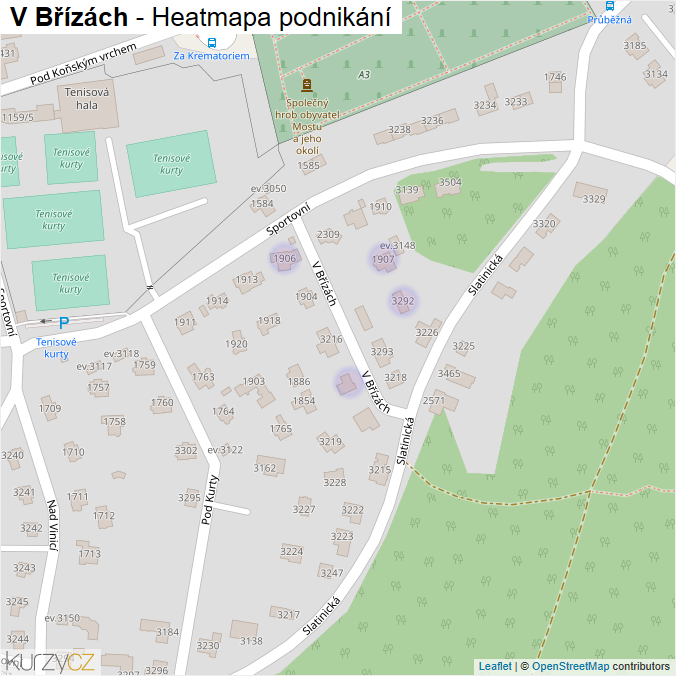 Mapa V Břízách - Firmy v ulici.